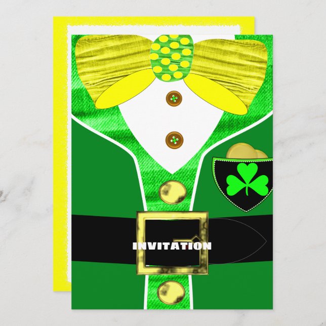 Invitación personalizada de divertida Leprechaun C (Anverso / Reverso)