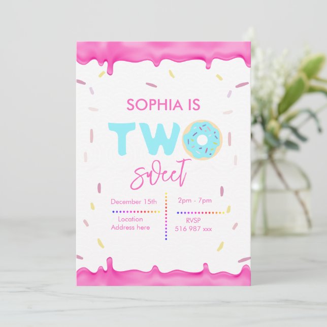 Invitación personalizada de dos cumpleaños dulce (Anverso de pie)