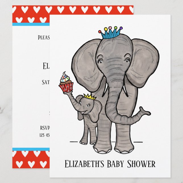 Invitación personalizada de elefante lindo para ba (Anverso / Reverso)