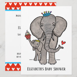Invitación personalizada de elefante lindo para ba
