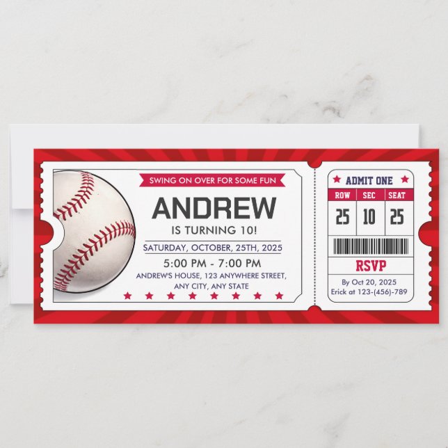 Invitación personalizada de entrada de béisbol (Anverso)