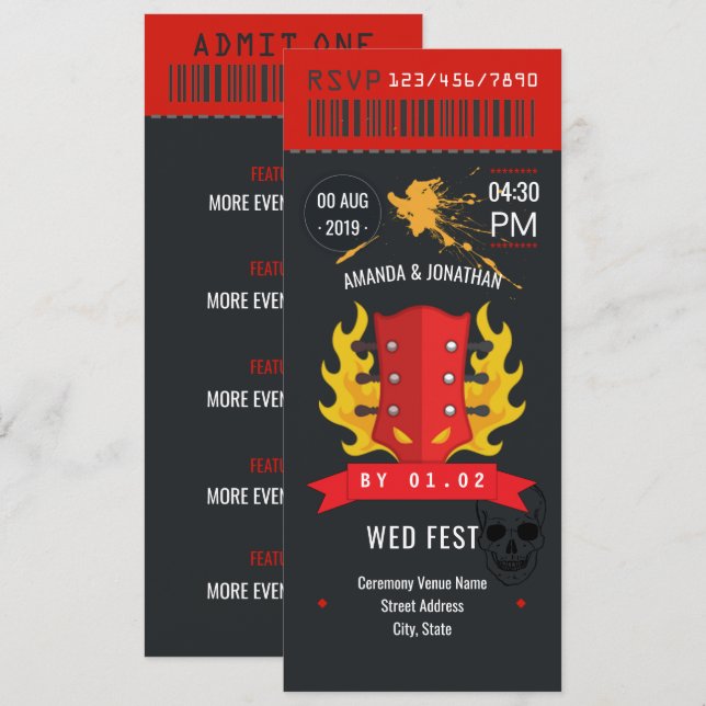 invitación personalizada de entrada para boda de R (Anverso / Reverso)