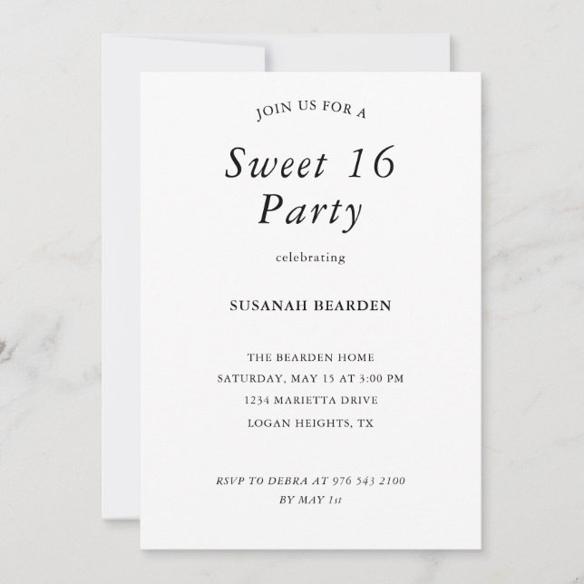 Invitación personalizada de fiesta de Sweet 16 flo (Anverso)