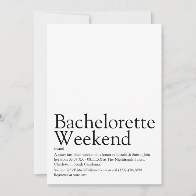 Invitación personalizada de fin de semana de despe (Anverso)