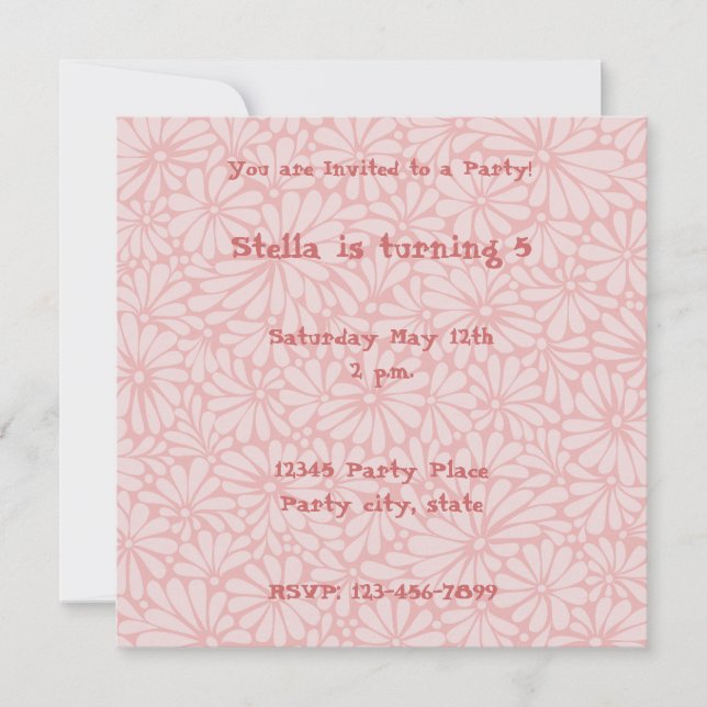 Invitación personalizada de flores rosas (Anverso)