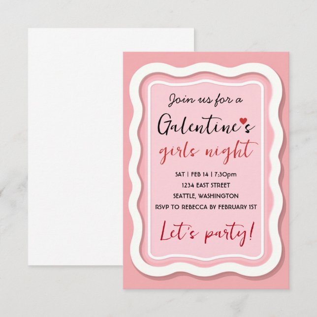 Invitación personalizada de Galentines a una fiest (Anverso / Reverso)