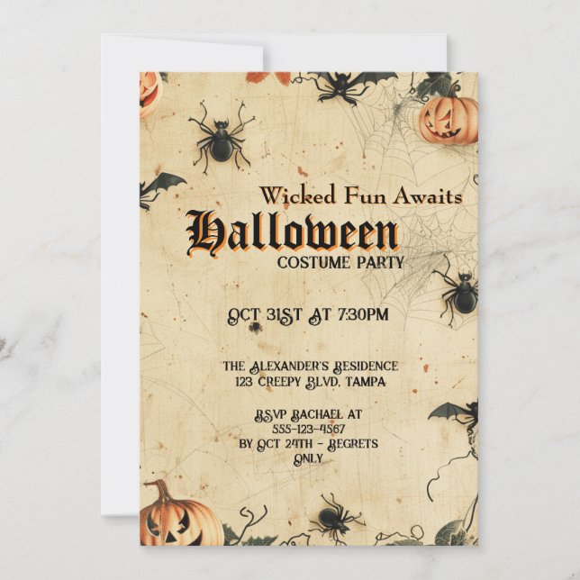 Invitación personalizada de Halloween para fiesta  (Anverso)
