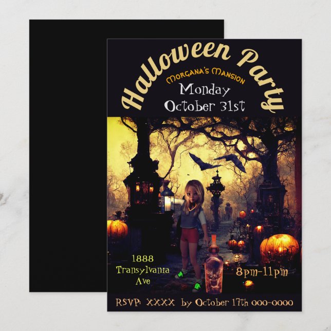 Invitación personalizada de Halloween para la Mans (Anverso / Reverso)