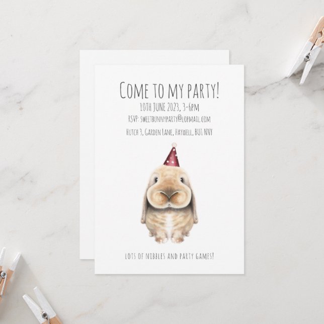 Invitación personalizada de la fiesta de los conej (Anverso/Reverso In Situ)