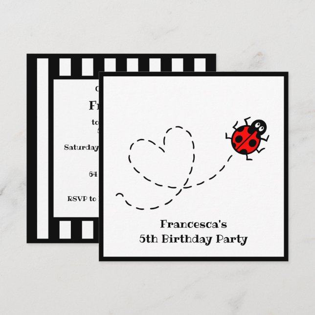 Invitación personalizada de Ladybird (Anverso / Reverso)
