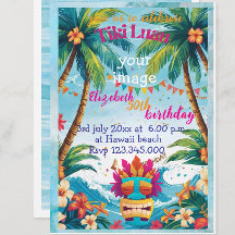 invitación personalizada de luau tiki tropical de
