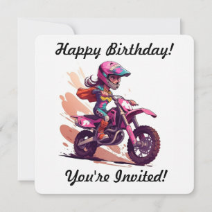 Invitación Personalizada de Motocross para Niña