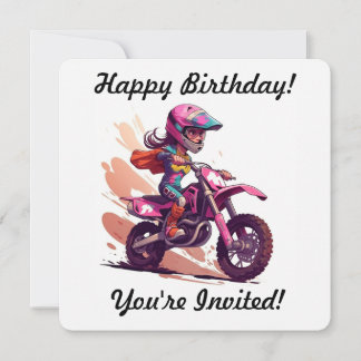 Invitación Personalizada de Motocross para Niña