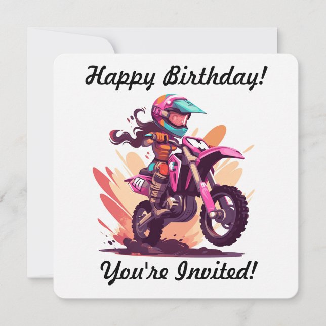 Invitación Personalizada de Motocross para Niña (Anverso)