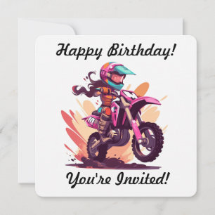 Invitación Personalizada de Motocross para Niña