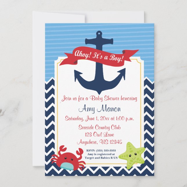 Invitación personalizada de Nautical Boy Baby Show (Anverso)