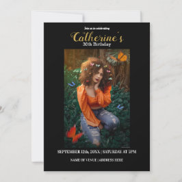 Invitación personalizada de oro y cumpleaños negro