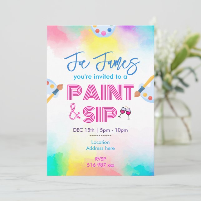 Invitación personalizada de pintura y bebida (Anverso de pie)