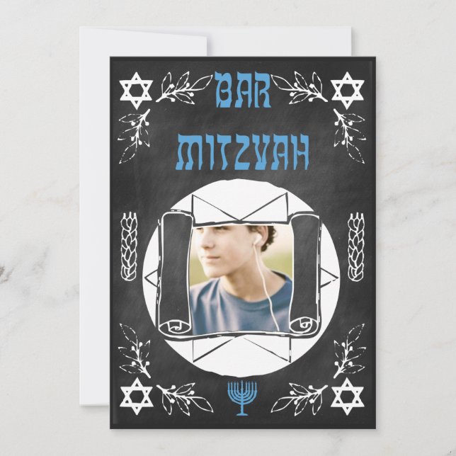 Invitación personalizada de pizarra para Bar Mitzv (Anverso)
