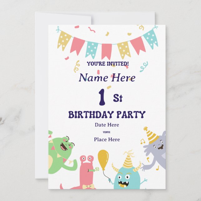 Invitación personalizada de primer cumpleaños - ni (Anverso)