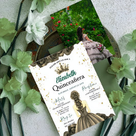Invitación personalizada de Quinceañera en verde e