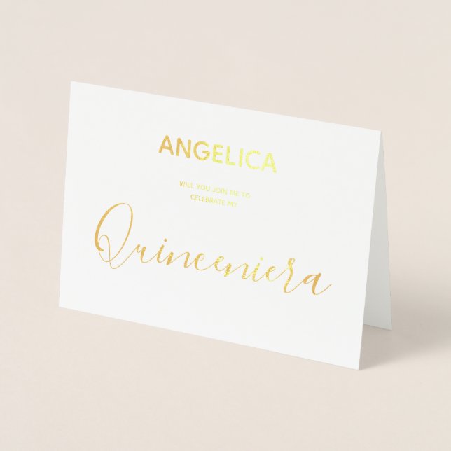 Invitación personalizada de Quinceañera Gold (Anverso)