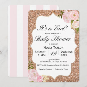 Invitación personalizada de Rosa Gold Baby Shower