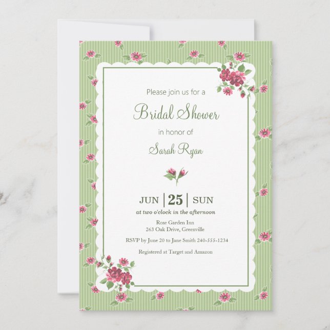 Invitación personalizada de rosas florales vintage (Anverso)