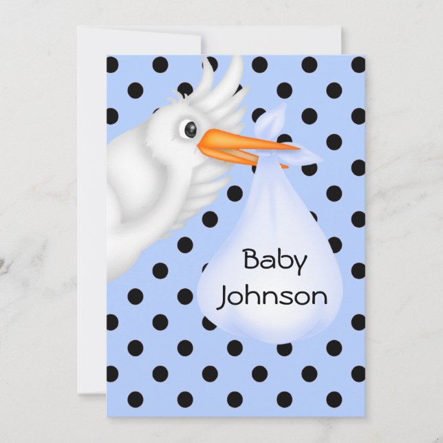 Invitación personalizada de Stork Baby Boy Shower (Anverso)