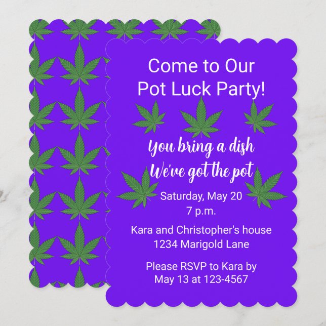 Invitación personalizada de Weed Leaf Pot Luck (Anverso / Reverso)