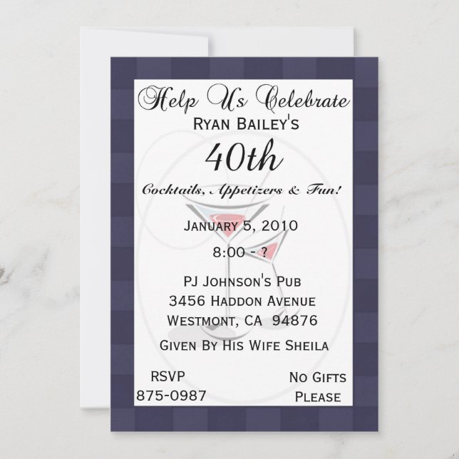 Invitación personalizada del 40° cumpleaños del Fi (Anverso)