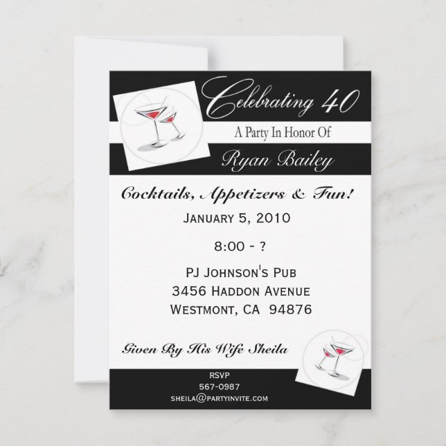Invitación personalizada del 40° cumpleaños del Fi (Anverso)