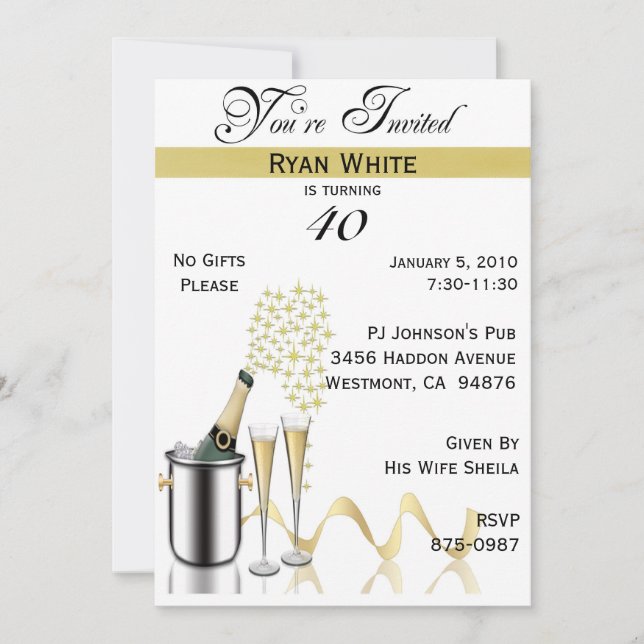 Invitación personalizada del 40° cumpleaños del Fi (Anverso)
