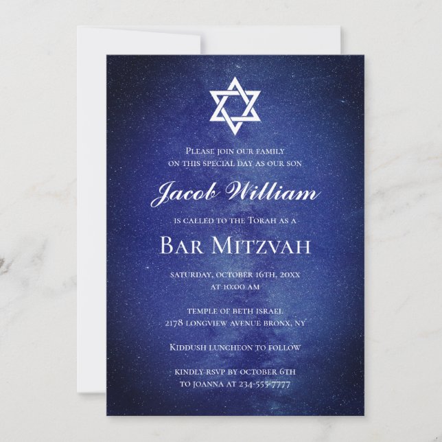 Invitación personalizada del bar judío Mitzvah (Anverso)