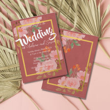 Invitación personalizada floral rosa dorada