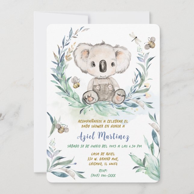 Invitación Personalizada Koala Niño Baby Shower (Anverso)
