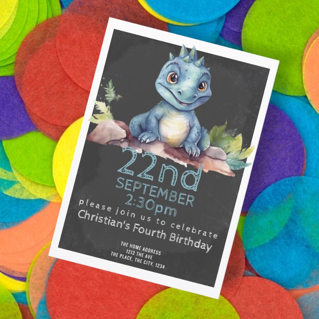 Invitación Personalizada la fiesta de cumpleaños de los dinos (Cute little blue dinosaur birthday party invitations from Ricaso )
