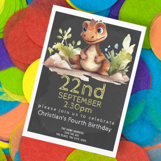 Invitación Personalizada la fiesta de cumpleaños de los dinos (Cute little dinosaur birthday party invitations from Ricaso )