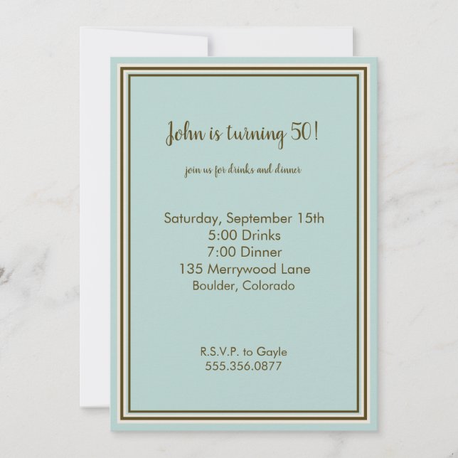 Invitación Personalizada Marrón y Aqua (Anverso)
