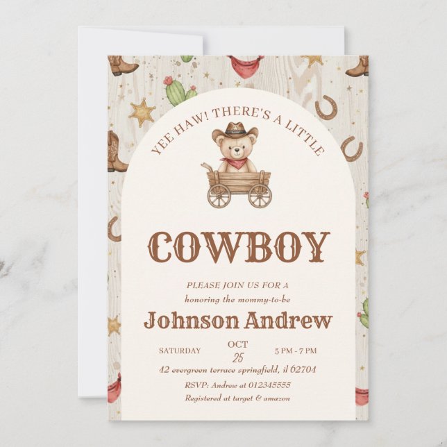 Invitación personalizada para baby shower de vaque (Anverso)
