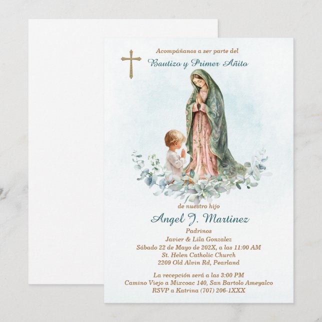 Invitación Personalizada para Bautizo De Niño (Anverso / Reverso)