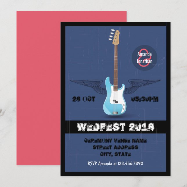 Invitación personalizada para boda de Rock and Rol (Anverso / Reverso)