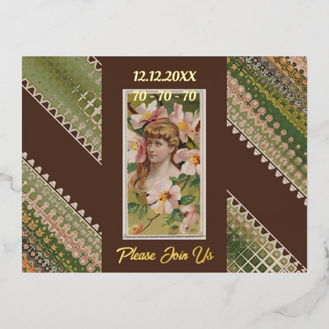 Invitación personalizada para cumpleaños 70 Floral (Anverso)