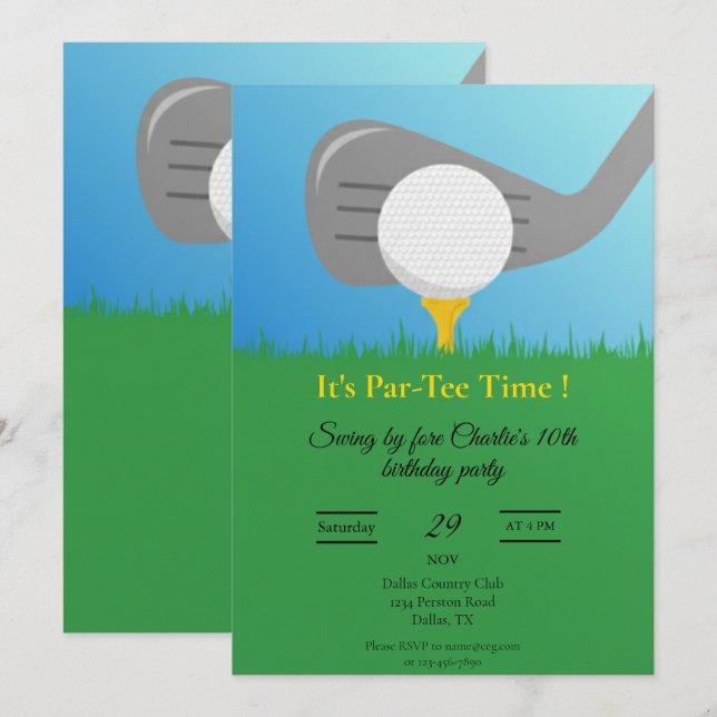 Invitación Personalizada para Fiesta de Golf Impri (Anverso / Reverso)