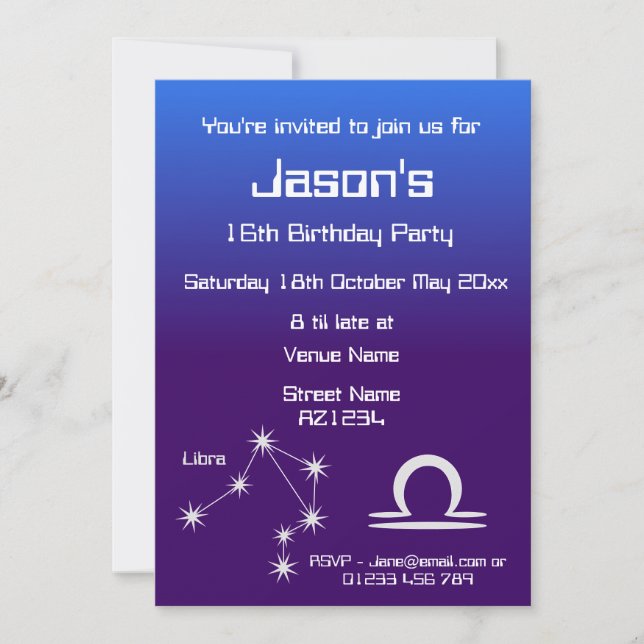 Invitación personalizada para fiesta de la galaxia (Anverso)