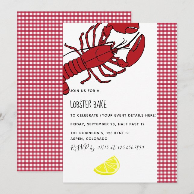 Invitación personalizada para fiesta de langosta a (Anverso / Reverso)