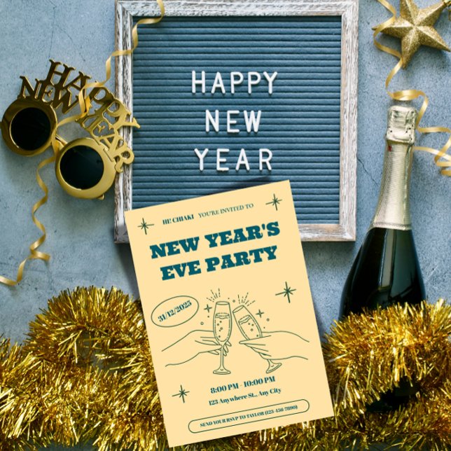 Invitación personalizada para fiesta de Nochevieja ("Personalized NYE Invites. Make each guest feel special. Edit & download in minutes.")