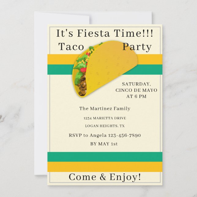 Invitación personalizada para fiesta de tacos del  (Anverso)