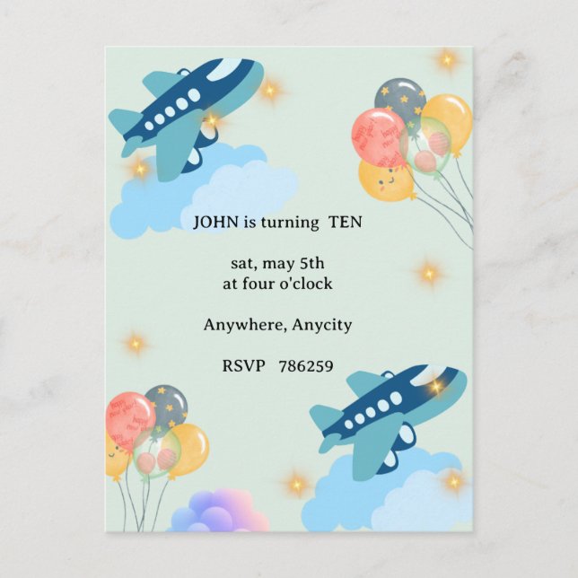 Invitación personalizada para fiesta infantil con  (Anverso)