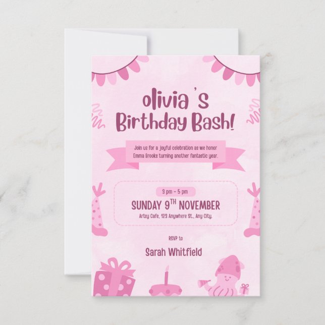 Invitación personalizada para la cumpleañera  (Anverso)